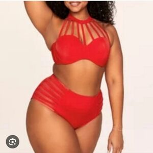 Adore Me Red Strappy Bikini Set 40DD/1XL Bottoms